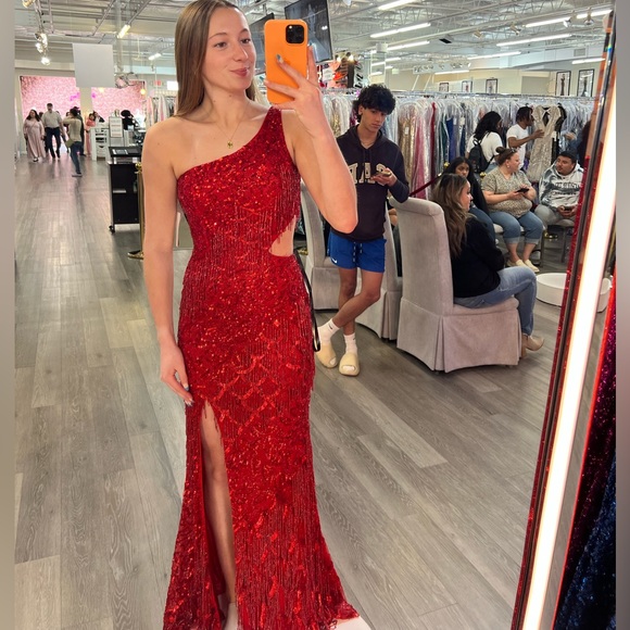 Primavera Terry Costa Red Sequin Prom Dress - Picture 1 of 4